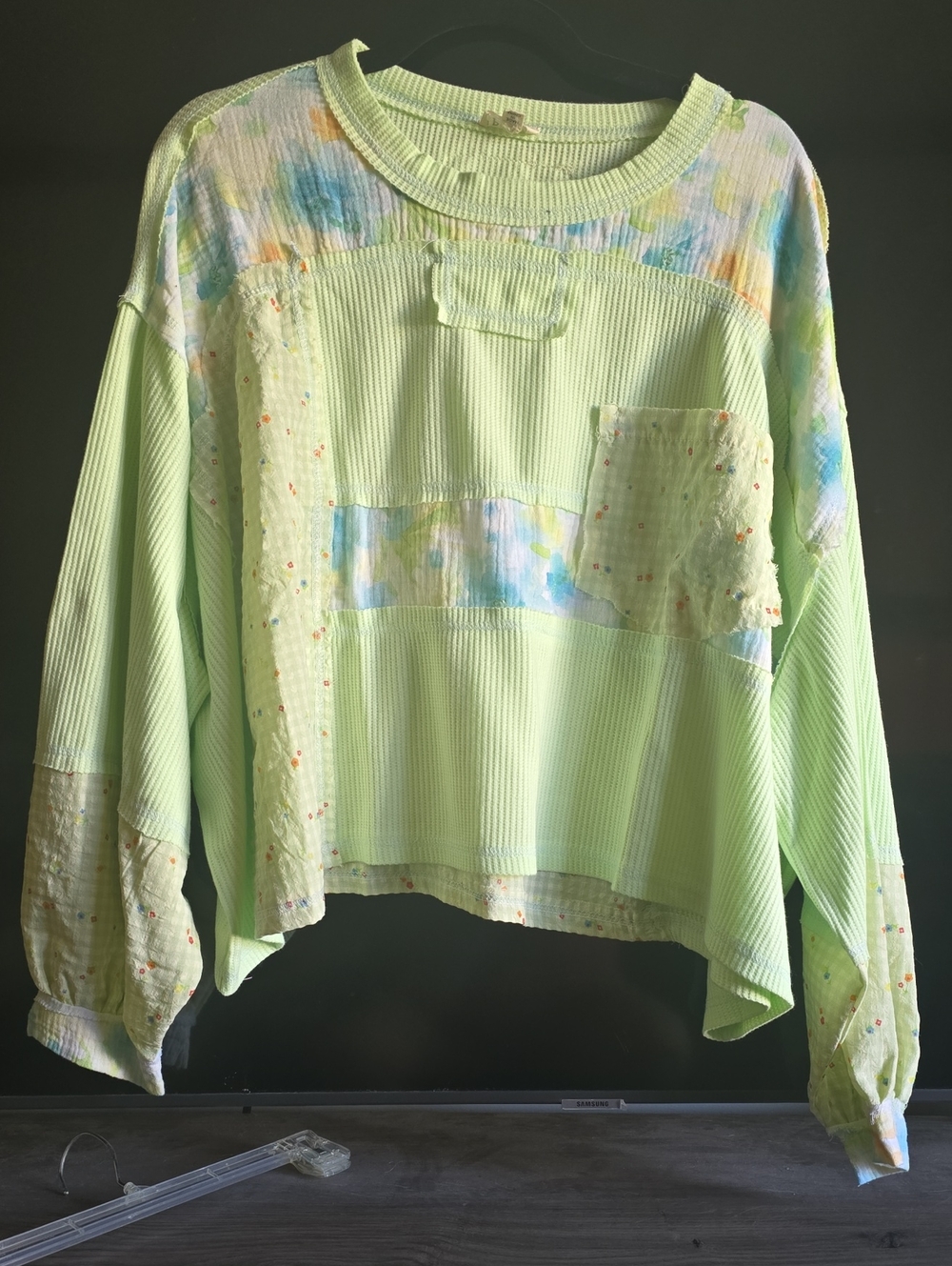 POL Womens Patchwork Waffle Pullover